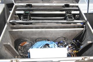 2 Createled AirBLADE-15 Indoor Full Color SMD 3-in-1 Pieces in Hard Case on Commercial Casters.