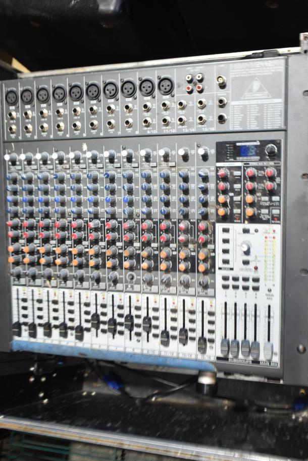 Behringer Xenyx 2442FX 24-input mixer with XENYX mic preamps, British EQ, multi-FX processor, USB interface, in hard case.