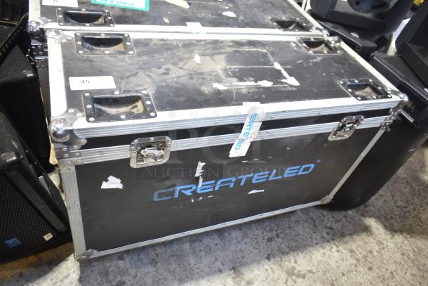 Createled AirBLADE-15 indoor full-color SMD display pieces in a hard case with commercial casters, showing moderate wear.