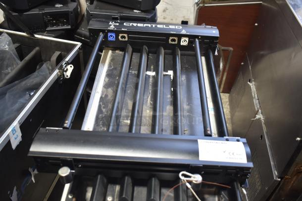 Createled AirBLADE-15 Indoor Full Color SMD 3-in-1 unit in hard case with commercial casters, visible ports and branding.