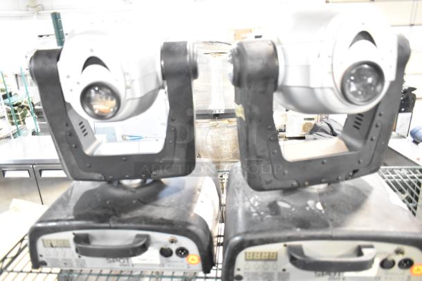 Two American DJ Accu Spot 250 II DMX moving head lights in good condition, ideal for club and stage use.