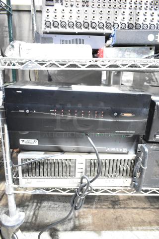 Xantech 8X8 HD Component Video Switcher, two Altronix R2416300ULCB Power Supplies on metal shelf, visible cables.