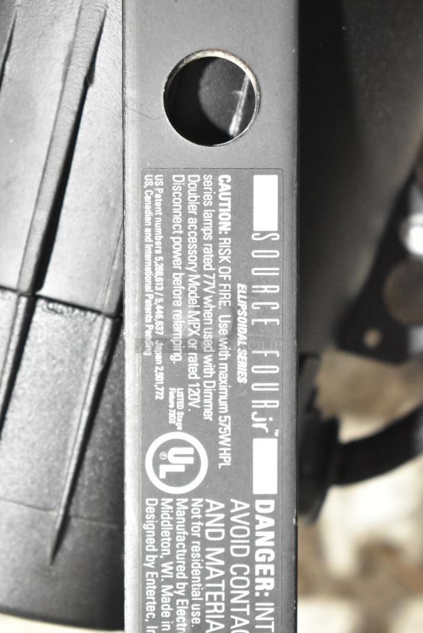 9 GoboSource ES-B10E stage lights. Model Source Four jr, ellipsoidal series. UL listed, cautions and usage details visible.