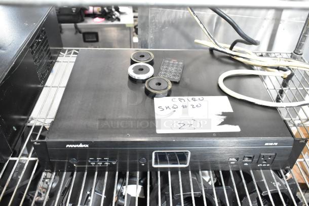 Panamax M5100-PM Home Theater Power Conditioner, black, with control knobs and cables, in good condition.