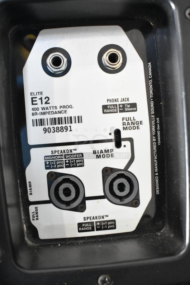 Yorkville Elite E12 speaker panel, 400 watts, 8-ohm impedance, biamp option, SpeakOn connectors; part of auction item.