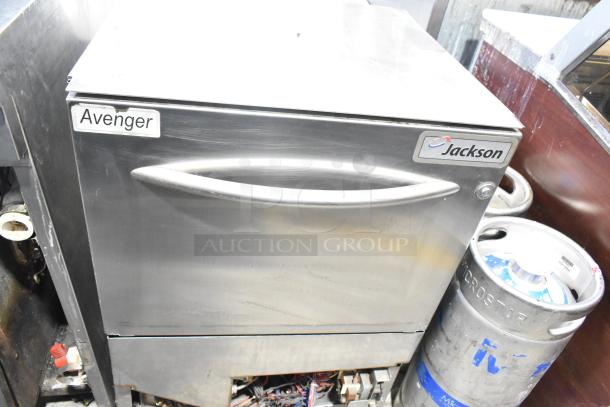 Jackson Avenger Commercial Undercounter Dishwasher, stainless steel, visible brand and model labels, used condition.