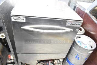 Jackson Avenger Commercial Undercounter Dishwasher, stainless steel, visible brand and model labels, used condition.