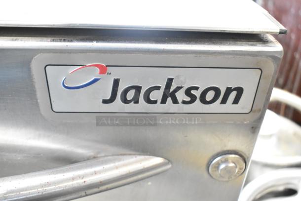 Jackson Avenger commercial undercounter dishwasher, visible logo, stainless steel finish, durable construction, gently used condition.