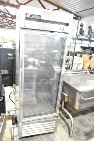 True T-23FG-LD single door reach-in freezer, stainless steel, 115V, 1 phase, glass door, commercial use, used condition.