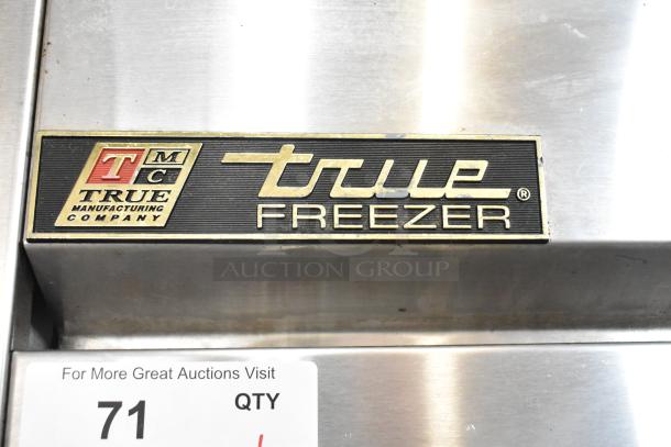 True T-23FG-LD Commercial Freezer logo showing "True Freezer" and "True Manufacturing Company" badge on stainless steel.