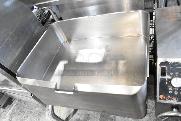 Groen Commercial Floor Style 40 Gallon Braising Pan, stainless steel, used condition, control panel with Groen logo visible.
