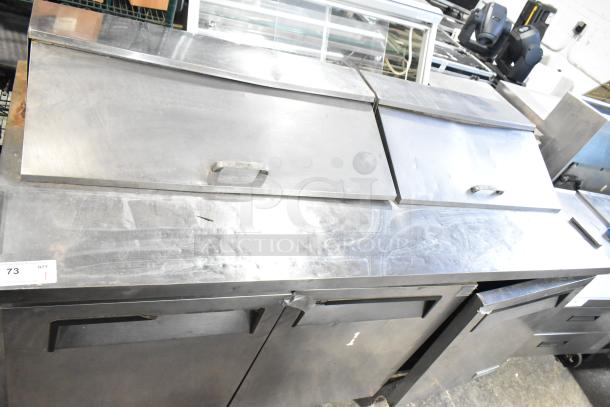 Turbo Air MST-72 commercial sandwich prep table with bain marie top, stainless steel, on casters, 115V, 1 phase.