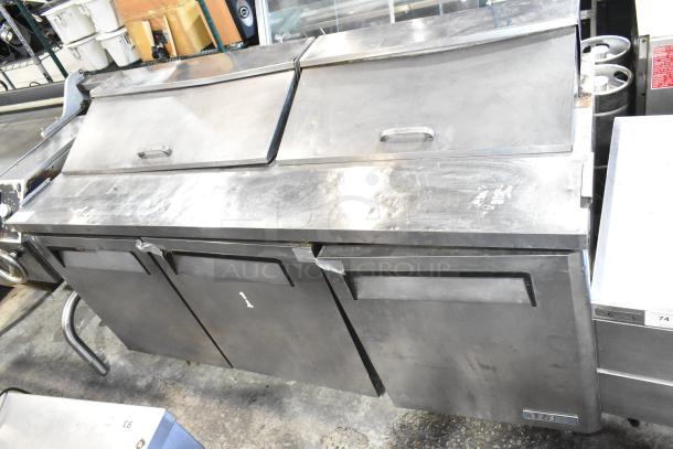 Turbo Air MST-72 commercial sandwich prep table, bain marie mega top, on casters. Used condition, 115V, 1 Phase.