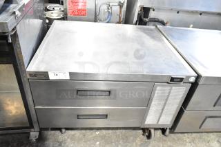 Delfield commercial 2 drawer chef base on casters, stainless steel, 115V, 1 phase, in good condition.