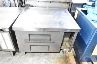 2019 True TRCB-36 16GA Commercial 2 Drawer Chef Base, stainless steel, on casters, 115 volts, 1 phase, clean condition.