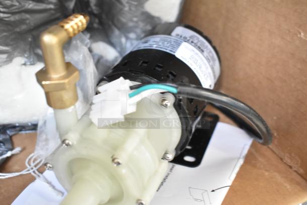 Brand new pump assembly, 115 volts, 1 phase. Scratch and dent condition, visible label and wiring, housed in cardboard box.