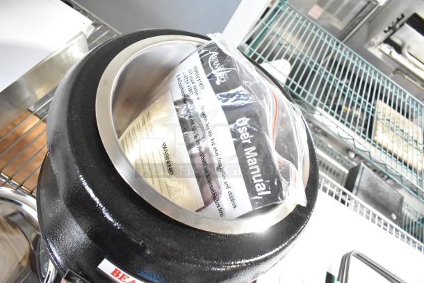 Brand new Avantco 177S30 11 Qt. black soup kettle warmer, includes user manual, 120 volts, scratch and dent condition.