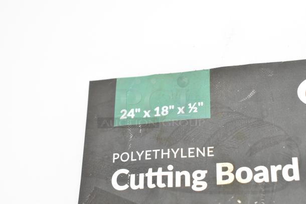 2 new Choice white polyethylene cutting boards, 24" x 18" x 1/2", slight scratch and dent, model 40724185WH.