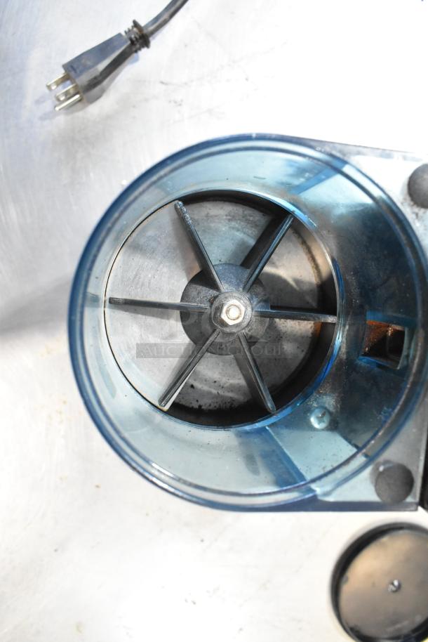 Rancilio Rocky Doser Espresso Bean Grinder, no lid, 110V. Countertop model, durable build; lacks top cover.