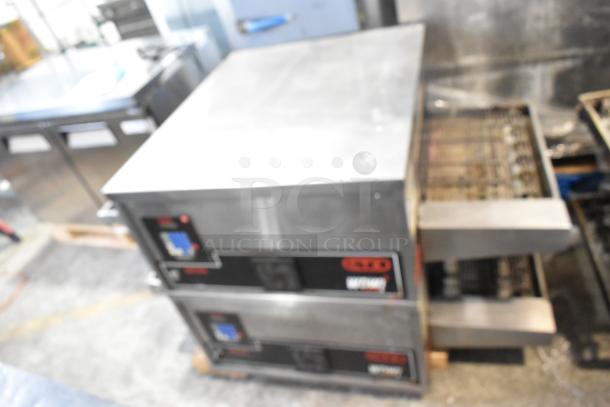 Two 2021 Middleby Marshall CTX DZ33I stainless steel conveyor pizza ovens on casters, 208V, 3/1 phase.