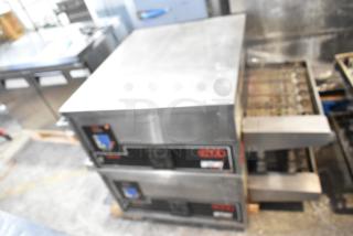2 2021 Middleby Marshall CTX DZ33I Stainless Steel Commercial Electric Powered Conveyor Pizza Ovens on Commercial Casters. 208 Volts, 3/1 Phase. 2 Times Your Bid!