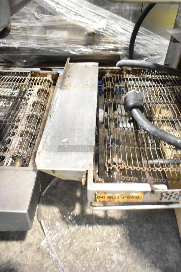 Middleby Marshall CTX DZ33T stainless steel conveyor pizza ovens, dual units on commercial casters, used condition.