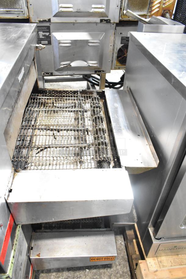 2 Middleby Marshall CTX DZ33T stainless steel conveyor pizza ovens, electric, 208V, on casters, used condition.