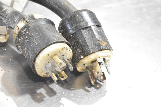 Middleby Marshall CTX DZ33T pizza oven power plugs, worn condition, 208V, 3/1 phase connectors, dust present.