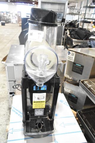 Carnival King 2023 Aurora 1.6-gallon pourover beverage machine, new with scratch and dent. Model 382SMM1, 115V. Warning label visible.