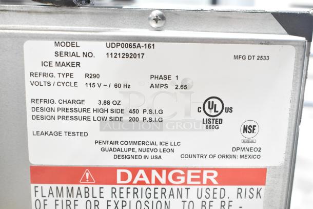 BRAND NEW SCRATCH AND DENT! 2025 Manitowoc UDP0065A-161 Commercial Undercounter Ice Machine, 62 lb capacity, 31 lb bin, 115 Volts, 1 Phase. Model UDP0065A-161, R290 refrigerant, UL, and NSF listed.