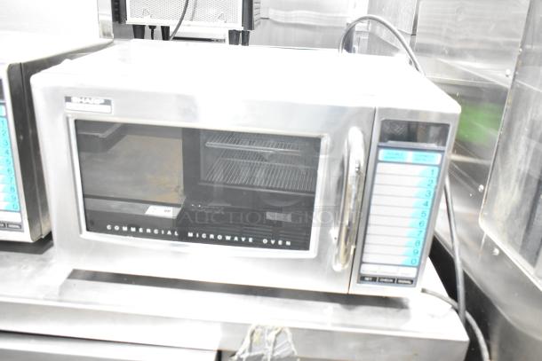 Sharp R-21LVF commercial microwave oven, 2023 model. Stainless steel, 120 volts, 1 phase, excellent condition.