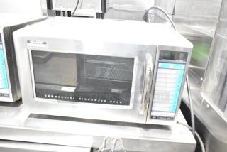 Sharp R-21LVF commercial microwave oven, 2023 model. Stainless steel, 120 volts, 1 phase, excellent condition.