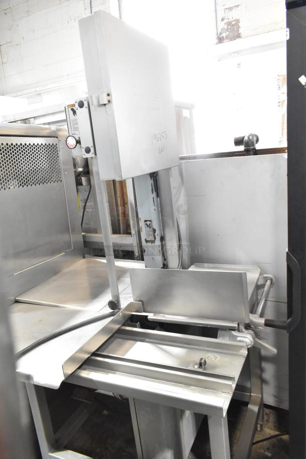 Hobart 6801 Commercial Meat Saw, floor style, 200-230V, 3 phase, stainless steel, model 6801, shown in used condition.