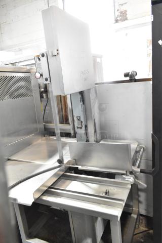 Hobart 6801 Commercial Meat Saw, floor style, 200-230V, 3 phase, stainless steel, model 6801, shown in used condition.