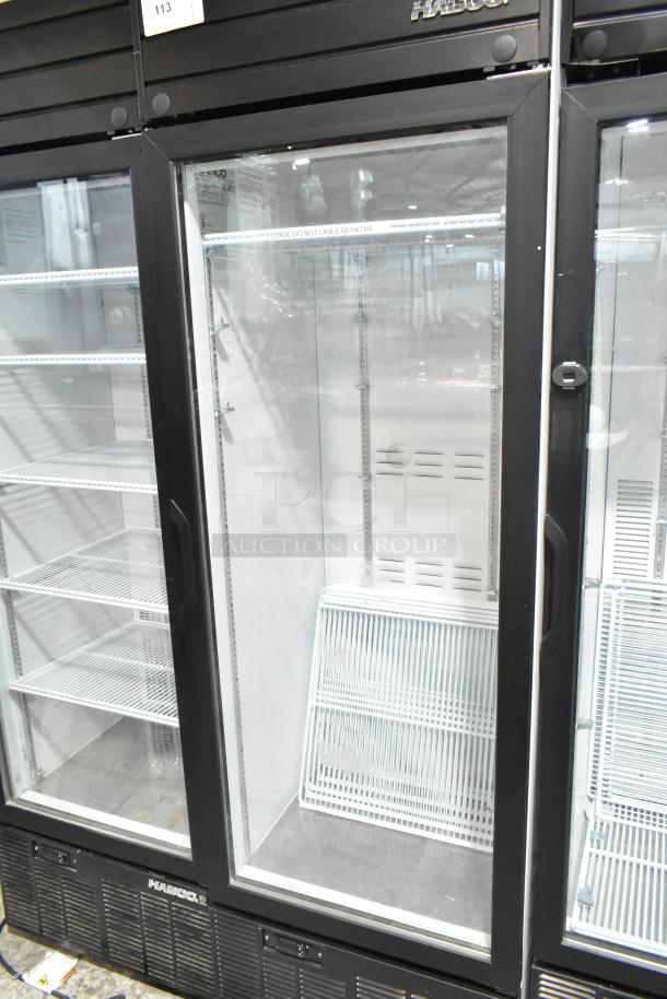 2019 Habco SE18 Commercial Single Door Cooler, Model SE18, 115V, 1 Phase, transparent door, black frame, shelves included.