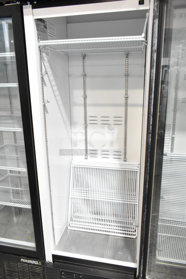2019 Habco SE18 commercial single door reach-in cooler merchandiser, 115 volts, 1 phase, with wire shelving.
