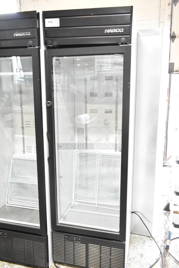 2019 Habco SE18 single door cooler merchandiser, glass front, black trim, 115 volts, 1 phase, excellent condition.