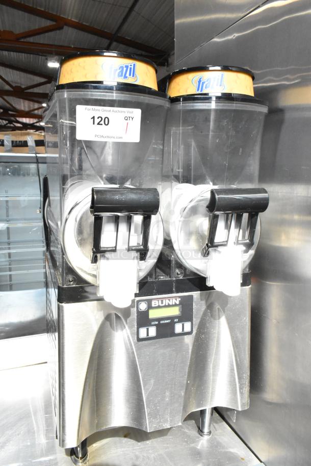Bunn Commercial 2 Hopper Slushie Machine, 115V, used, with visible brand label and control panel, in stainless steel.