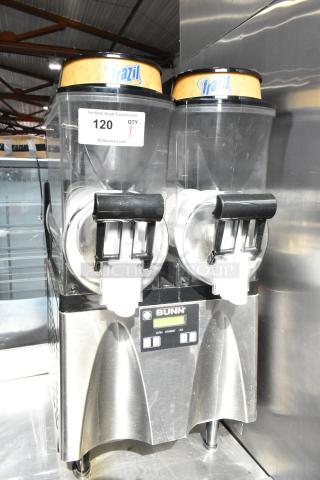 Bunn Commercial 2 Hopper Slushie Machine, 115V, used, with visible brand label and control panel, in stainless steel.