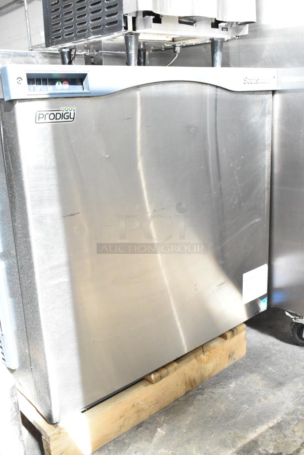 Scotsman Prodigy Commercial Ice Head, stainless steel, slight surface scratches, model label visible, on wooden pallet.