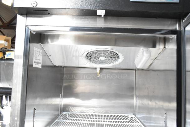 2017 Migali C-1R commercial cooler interior, single door with shelving and fan; stainless steel; 115V, 1 phase.