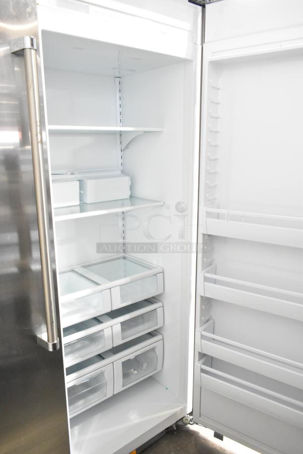 Viking Reach In Cooler with Freezer, stainless steel, 115V, 1 phase, adjustable shelves, pristine interior condition.