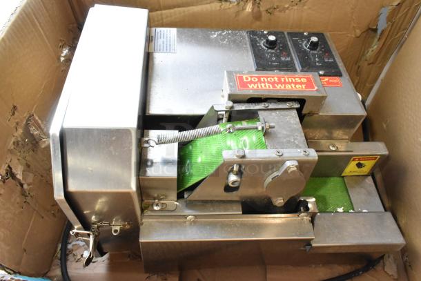 Teruisi YY-MY15 commercial countertop vegetable cutter, 110 volts, visible controls, marked "Do not rinse with water."