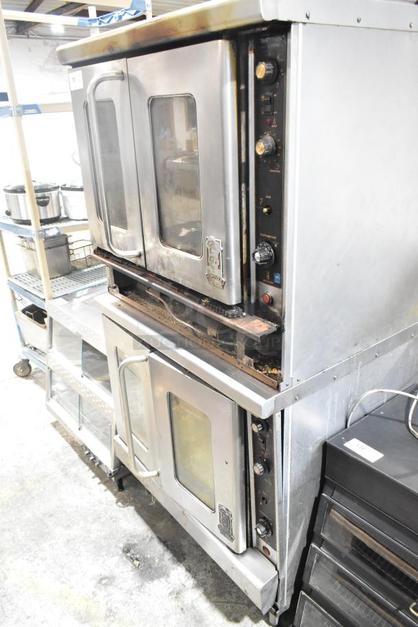 2 Montague commercial gas convection ovens with view windows and thermostatic controls, used condition.