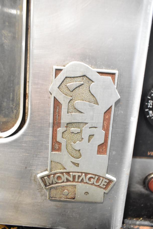 Montague commercial convection oven with view-through doors, thermostatic controls, and logo emblem.