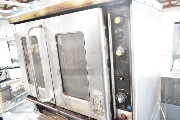 Montague commercial gas convection oven with view-through doors, thermostatic controls, used condition.
