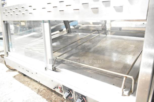 Hatco Commercial Countertop 2-Tier Warming Display Case Merchandiser, stainless steel with glass panels, used condition.