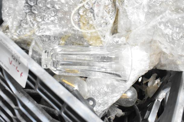 Lot of various items including light string and fixture, glass cover, bubble wrap. Marked "QTY V-lot". Mixed condition.