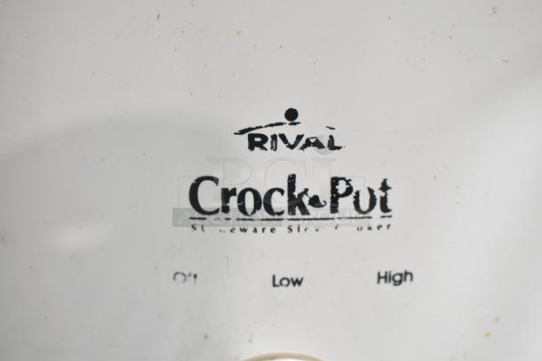 Two slow cookers, Rival 3950 and Crock Pot SCV803-SS, shown. Features include 120 volts, 1 phase. Brand labels visible.