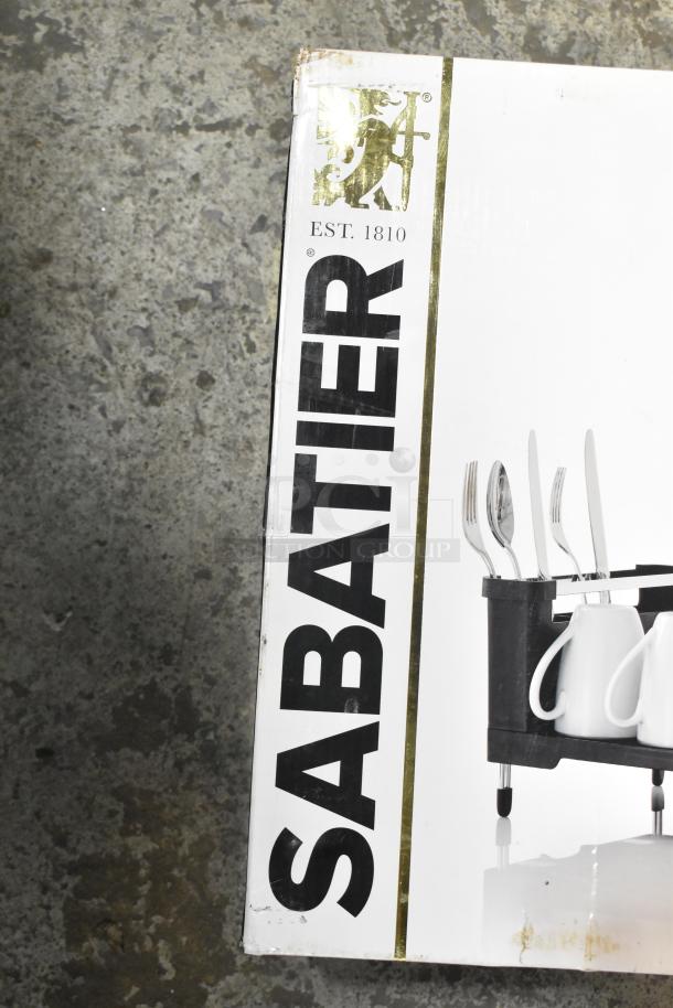 BRAND NEW Sabatier Expandable Dish Rack, scratch and dent, in original packaging. Features utensil holder, cup slots.